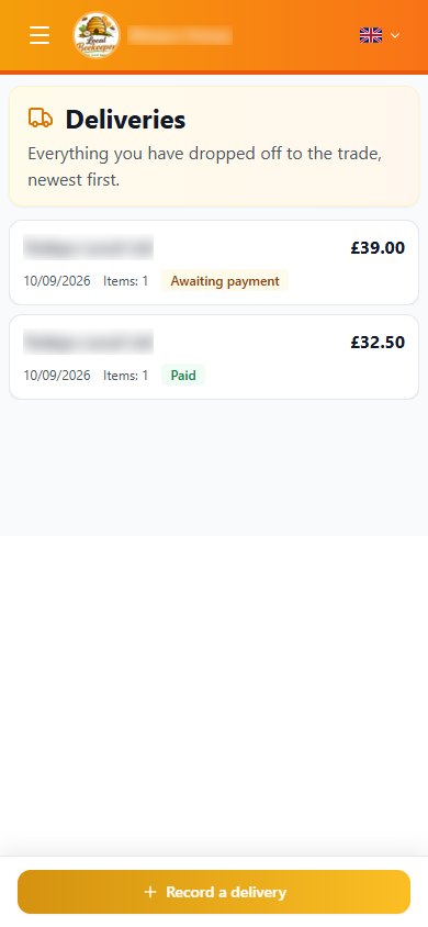 The deliveries list on a phone